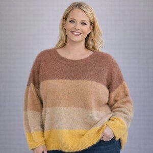 Cozy Multicolor Striped Sweater, 2XL GUC